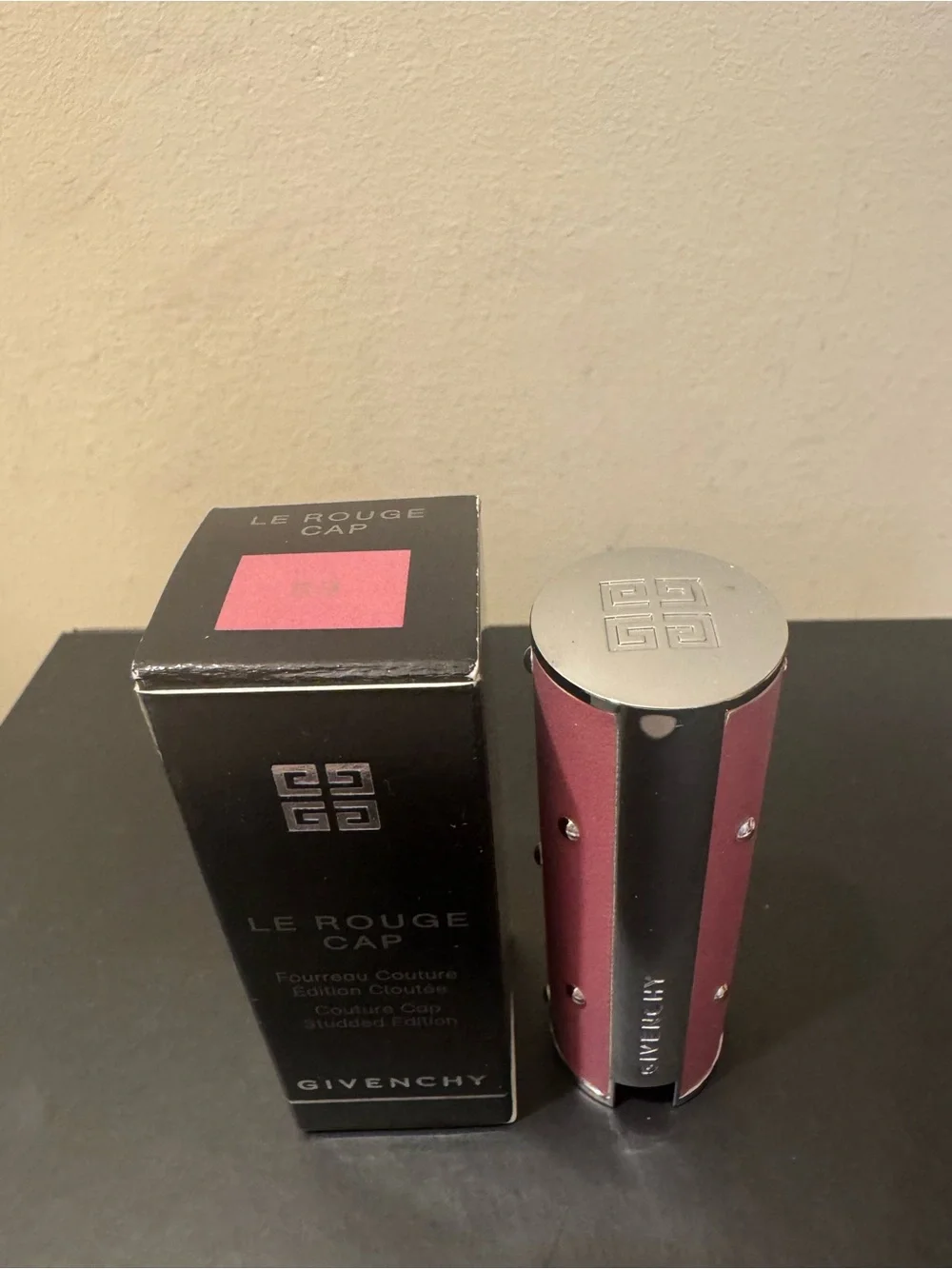 NIB Givenchy Le Rouge Genuine Leather Studded Cap 53 Pink Lipstick Case RARE